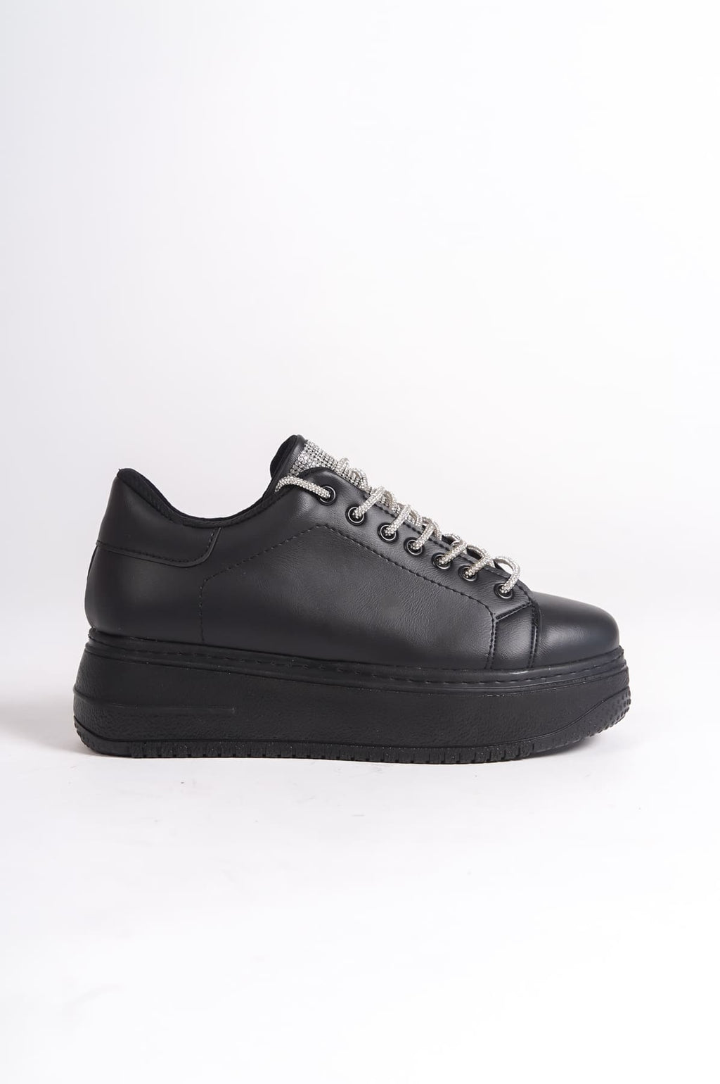 DELLA Bağcıklı Ortopedik Taban Taşlı Kadın Sneaker Spor Ayakkabı CST - Siyah