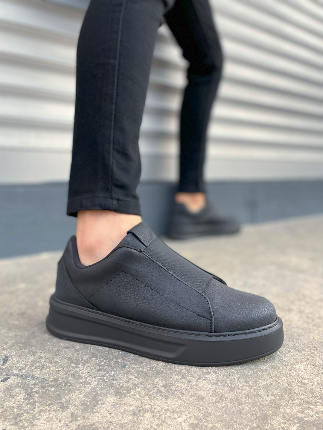 JY007 Alba Bağcıksız Cilt Erkek Günlük Sneaker Ayakkabı CST Siyah