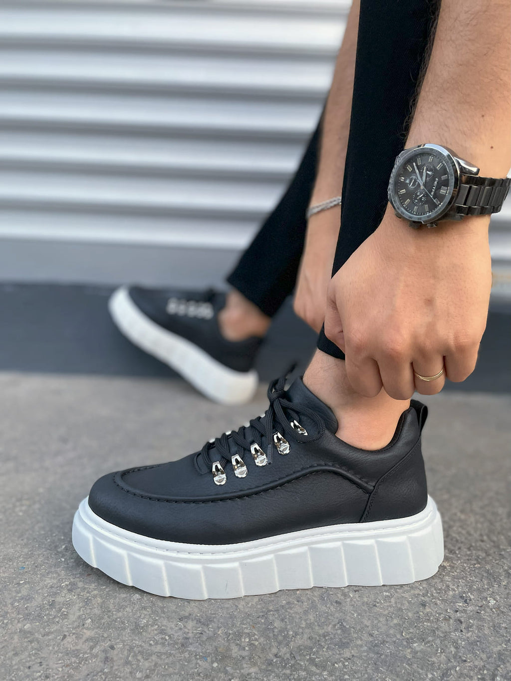 JY010 Cloud Bağcıklı Cilt Erkek Günlük Sneaker Ayakkabı CBT - Siyah