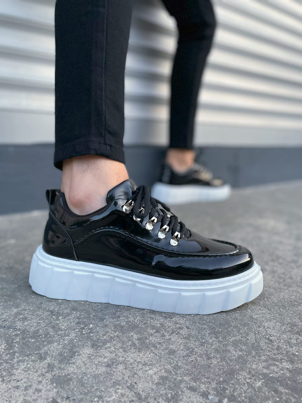JY010 Cloud Bağcıklı Rugan Erkek Günlük Sneaker Ayakkabı RBT - Siyah