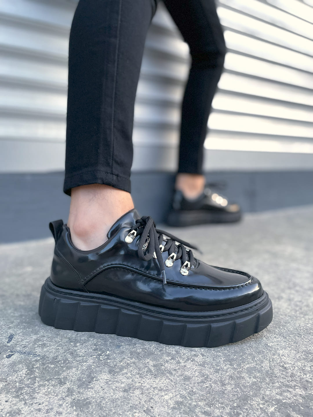 JY010 Cloud Bağcıklı Rugan Erkek Günlük Sneaker Ayakkabı RST - Siyah