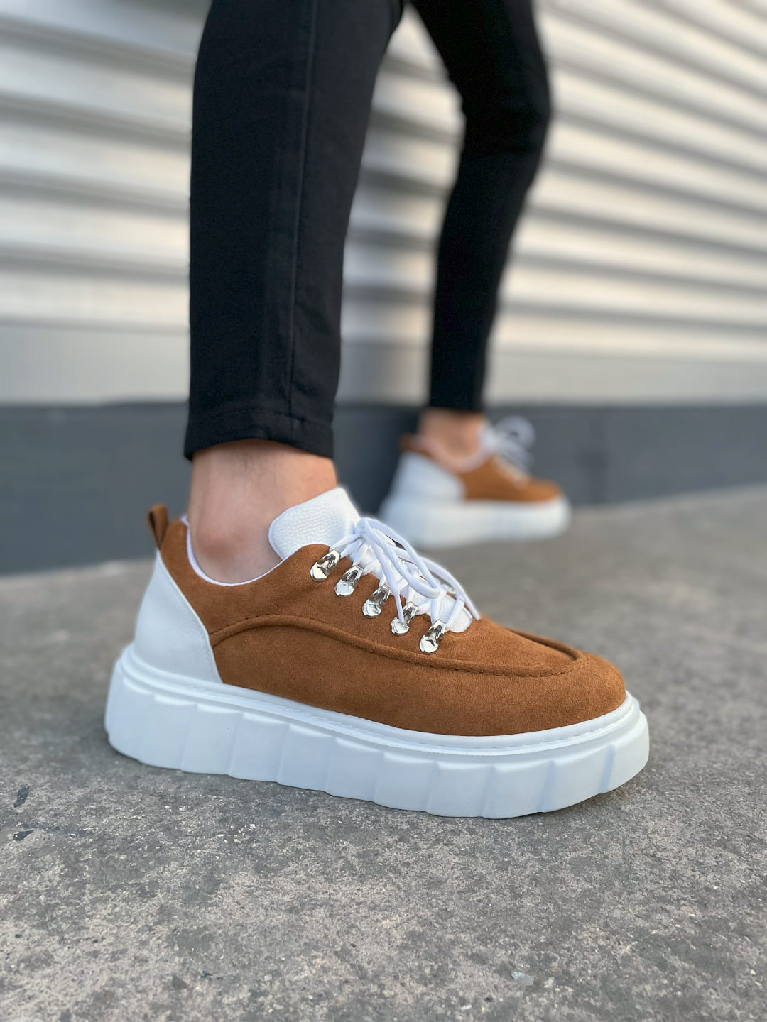 JY010 Cloud Bağcıklı Süet Erkek Günlük Sneaker Ayakkabı SBT - Taba/Beyaz