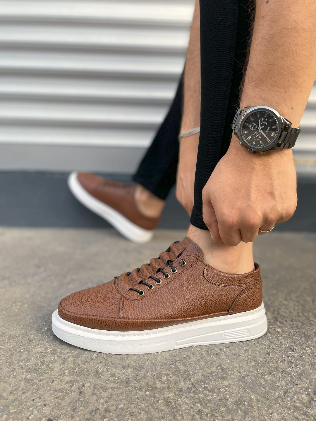 JY0535 Prime Bağcıklı Cilt Erkek Günlük Sneaker Ayakkabı CBT - Taba