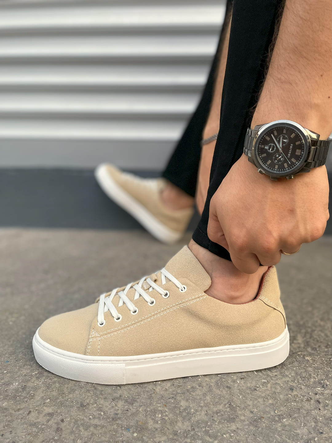 JY122 Mode Bağcıklı Süet Erkek Günlük Sneaker Ayakkabı SBT - Bej