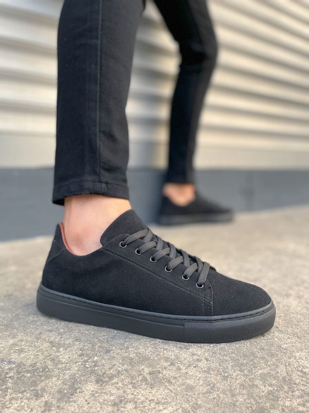 JY122 Mode Bağcıklı Süet Erkek Günlük Sneaker Ayakkabı SST - Siyah