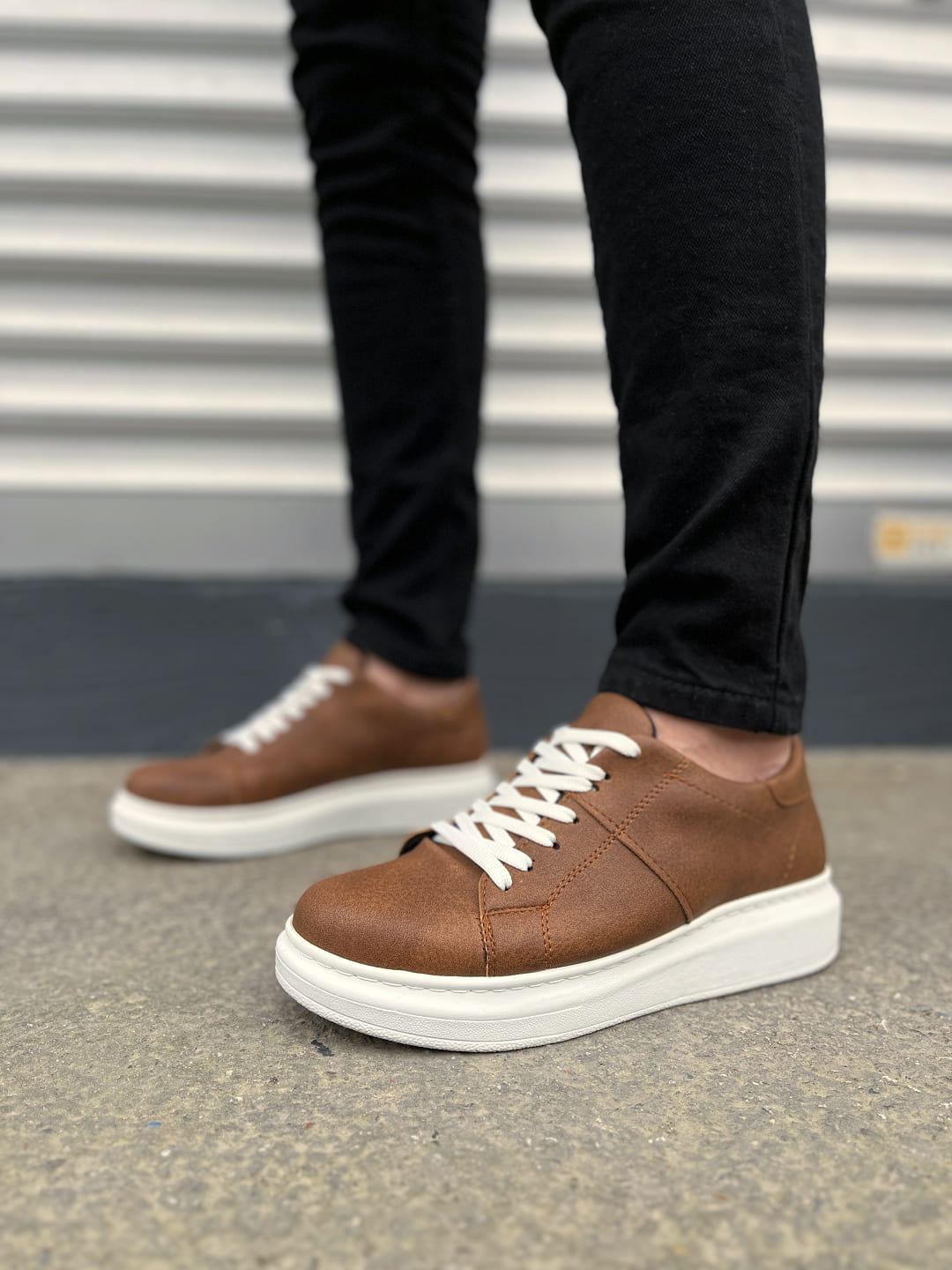 JY151 Boost Bağcıklı Cilt Erkek Günlük Sneaker Ayakkabı CBT - Taba
