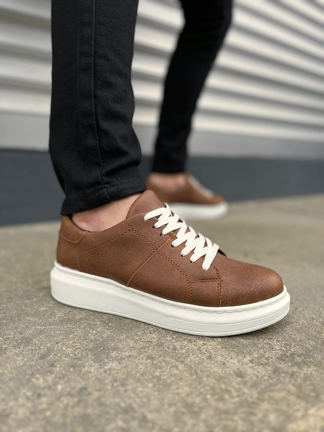 JY151 Boost Bağcıklı Cilt Erkek Günlük Sneaker Ayakkabı CBT - Taba