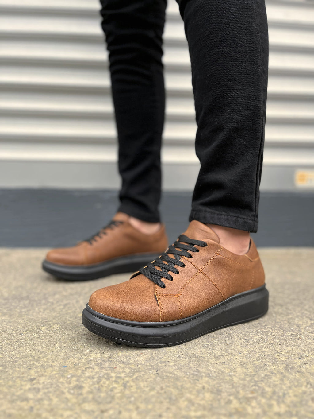 JY151 Boost Bağcıklı Cilt Erkek Günlük Sneaker Ayakkabı CST - Taba