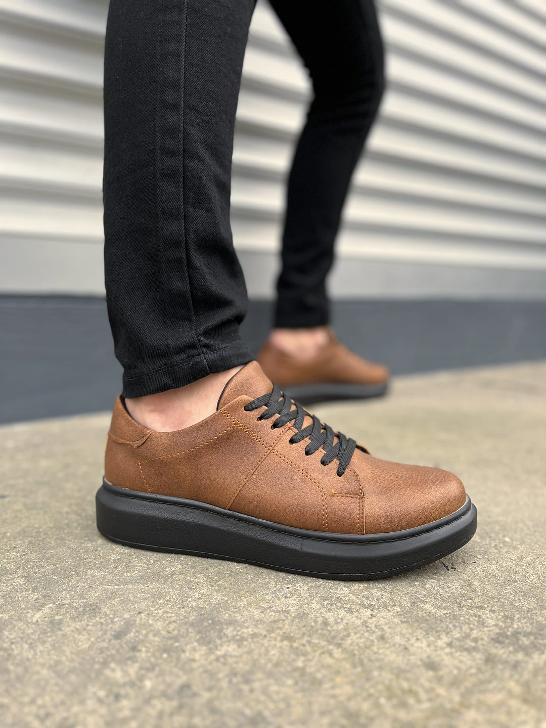 JY151 Boost Bağcıklı Cilt Erkek Günlük Sneaker Ayakkabı CST - Taba