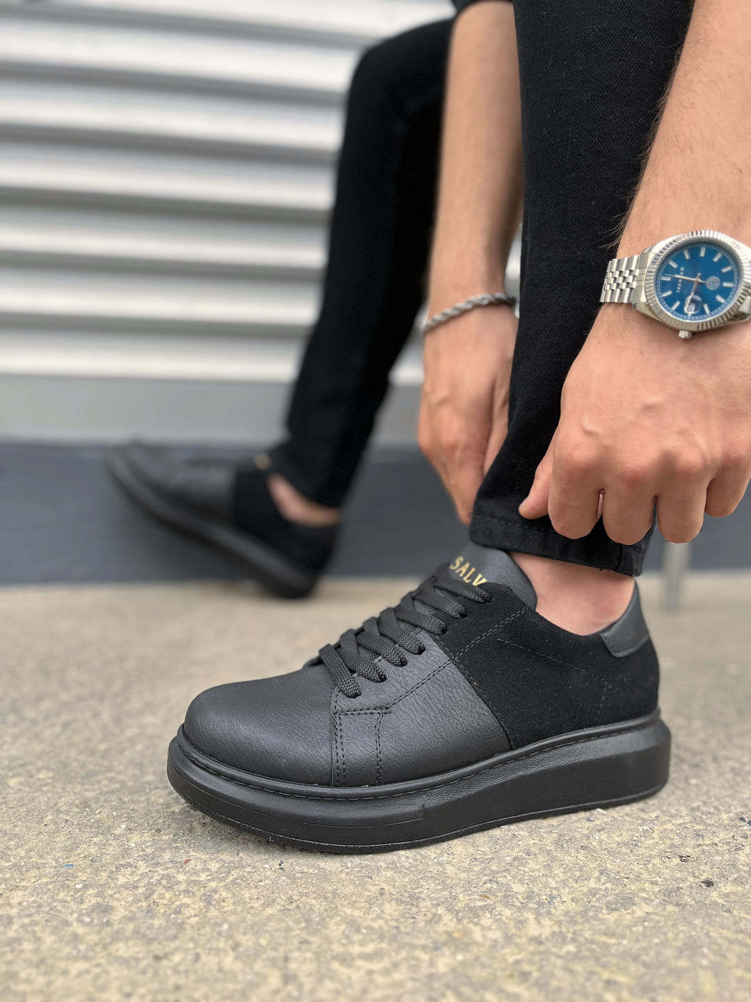 JY151 Boost Bağcıklı Cilt Süet Erkek Günlük Sneaker Ayakkabı CSST - Siyah