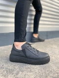 JY502 Bold Bağcıklı Cilt Erkek Günlük Sneaker Ayakkabı CST - Siyah