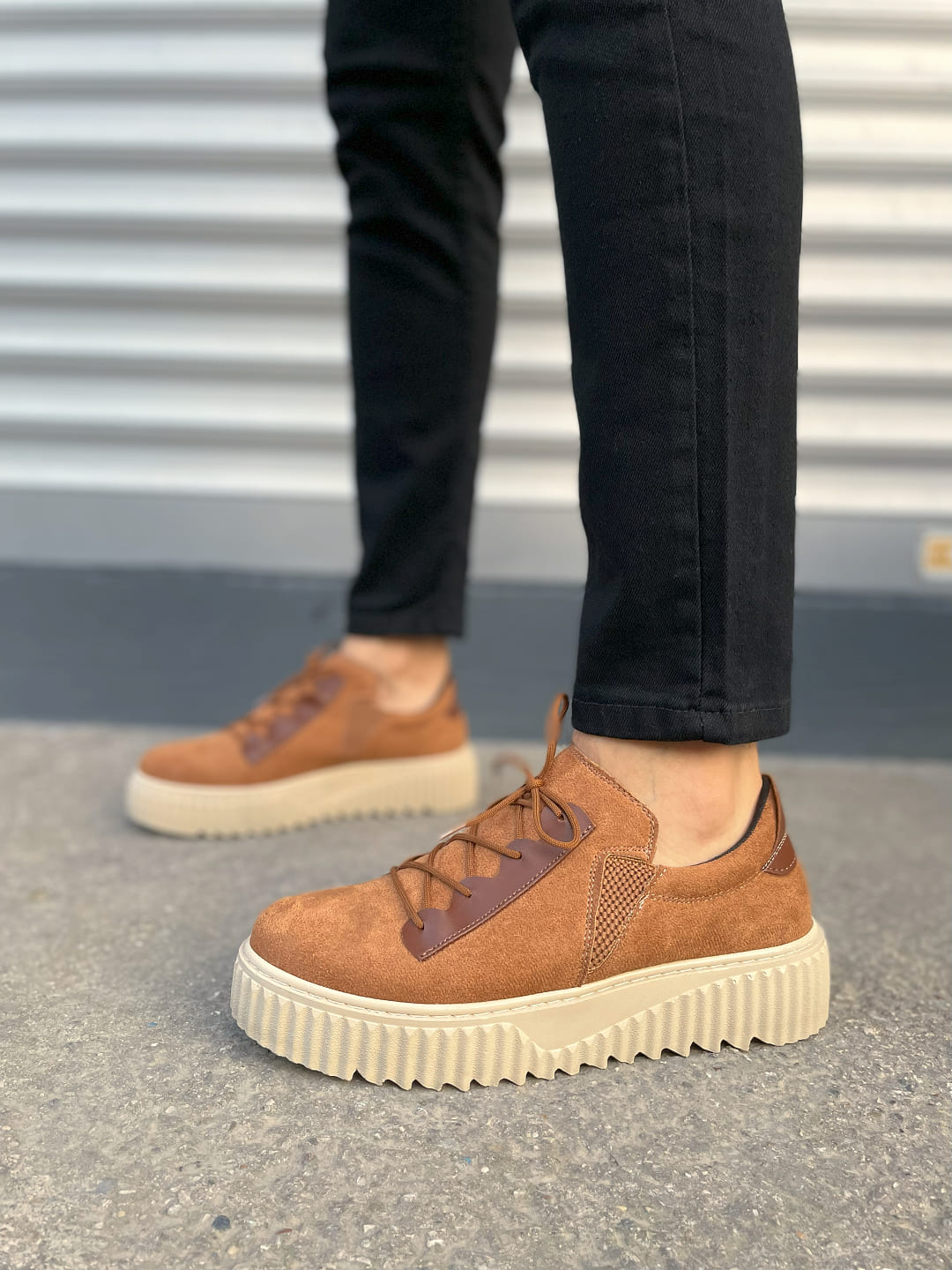 JY502 Bold Bağcıklı Süet Erkek Günlük Sneaker Ayakkabı SKT - Taba
