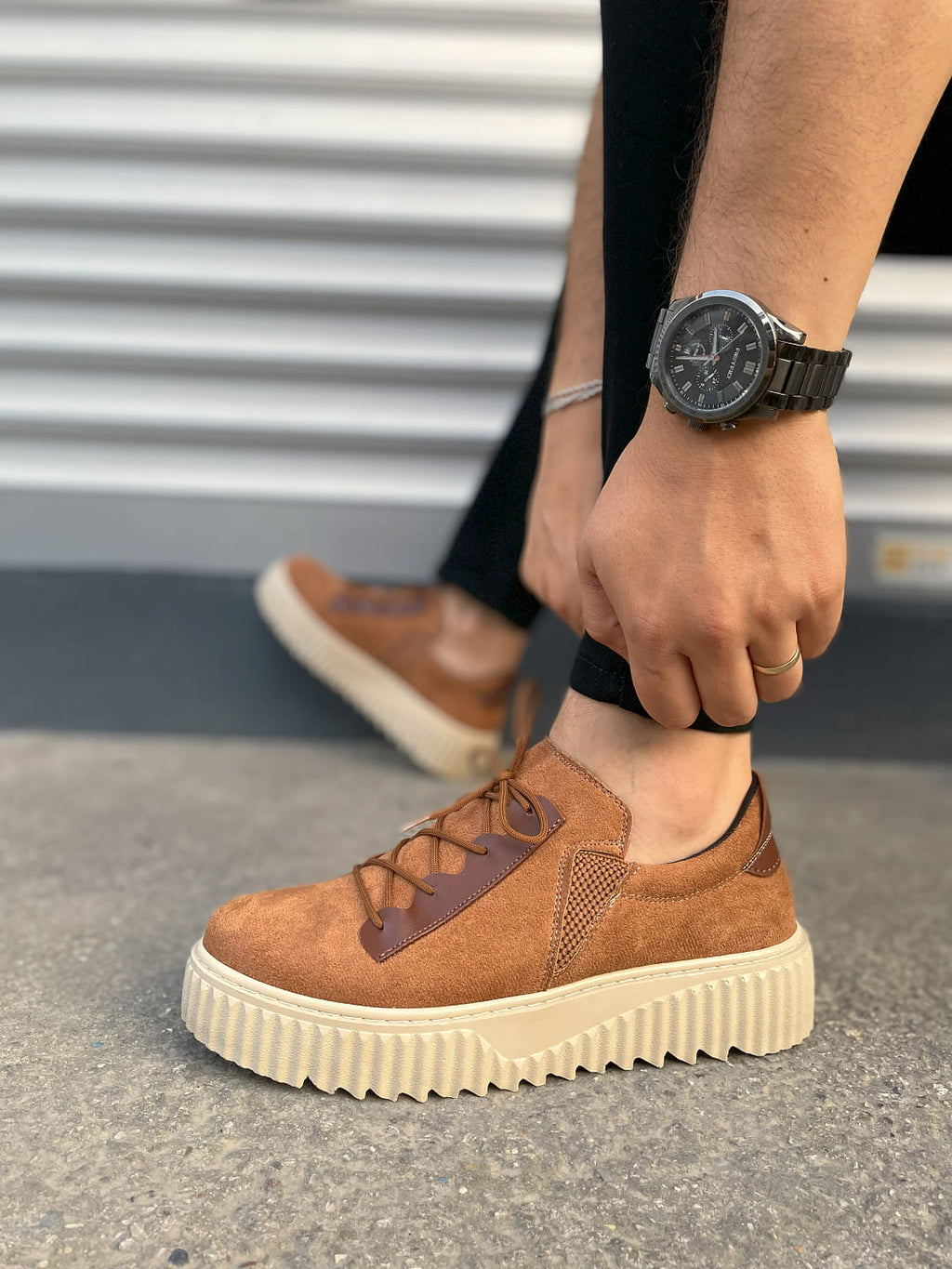 JY502 Bold Bağcıklı Süet Erkek Günlük Sneaker Ayakkabı SKT - Taba