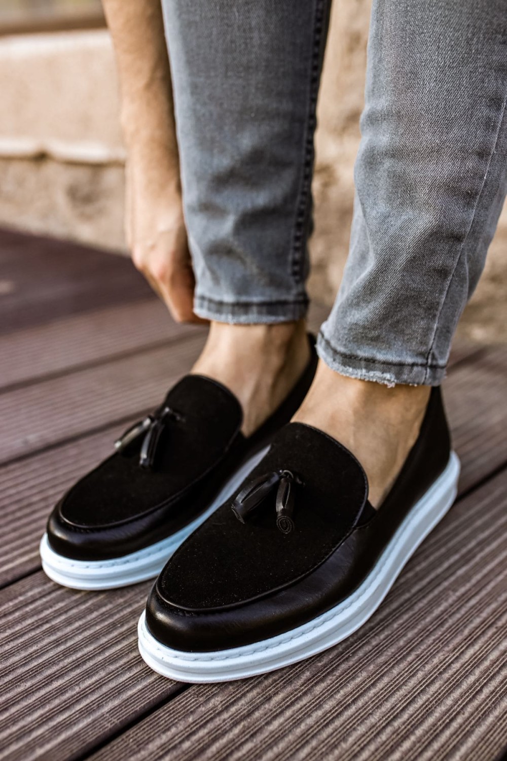 CH002 Loafer Pelle Erkek Günlük Bağcıksız Corcik Cilt Süet Klasik Ayakkabı CSBT - Siyah