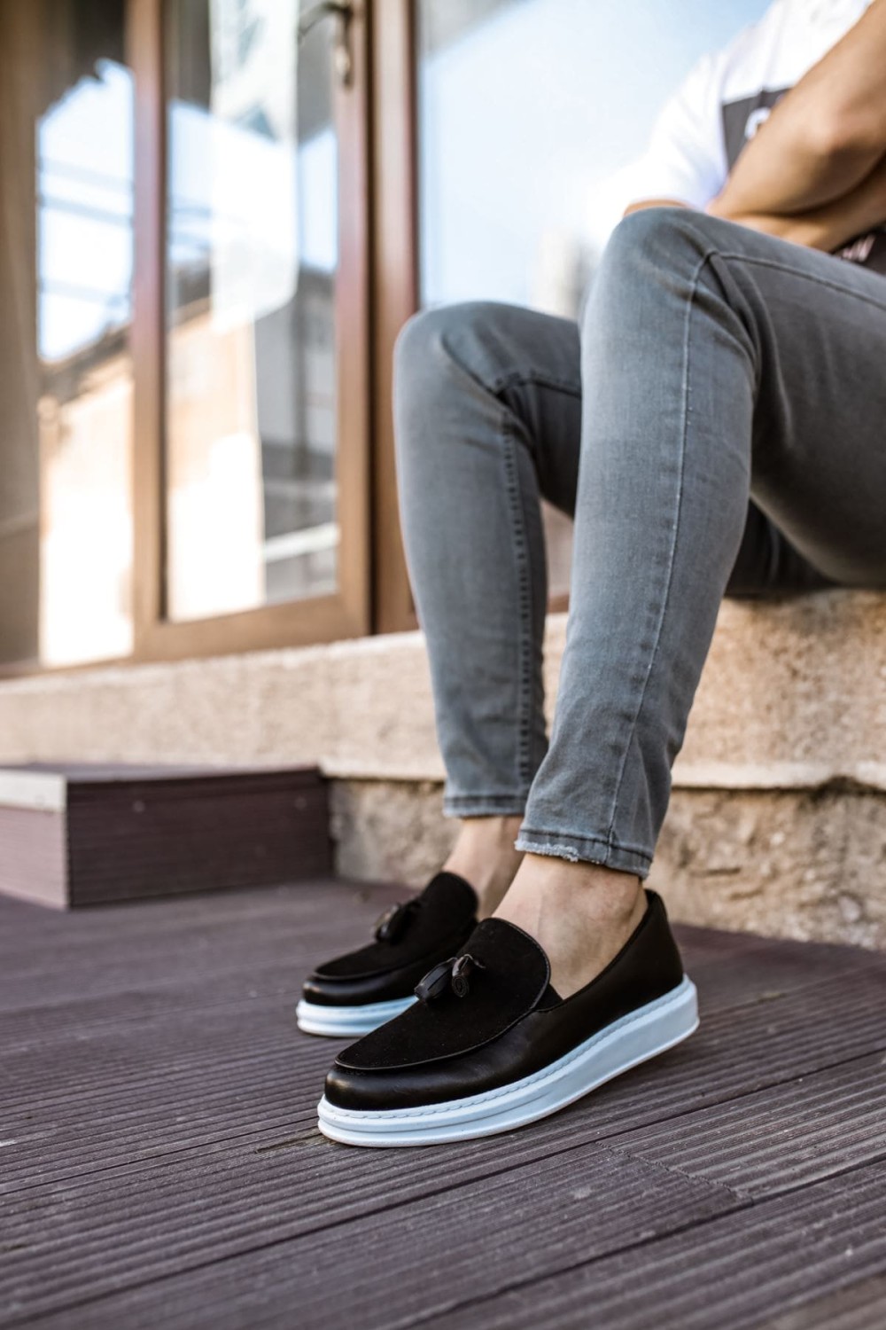 CH002 Loafer Pelle Erkek Günlük Bağcıksız Corcik Cilt Süet Klasik Ayakkabı CSBT - Siyah