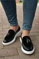 CH002 Loafer Verniciata Erkek Günlük Bağcıksız Corcik Rugan Süet Klasik Ayakkabı RSBT - Siyah