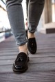 CH002 Loafer Verniciata Erkek Günlük Bağcıksız Corcik Rugan Süet Klasik Ayakkabı RSST - Siyah