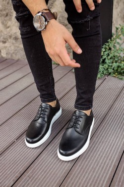 CH003 Classica Pelle Di Cuoio Erkek Günlük Bağcıklı Hakiki Deri Klasik Ayakkabı DBT - Siyah