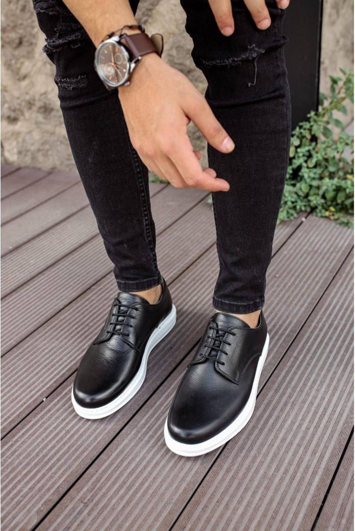 CH003 Classica Pelle Di Cuoio Erkek Günlük Bağcıklı Hakiki Deri Klasik Ayakkabı DBT - Siyah