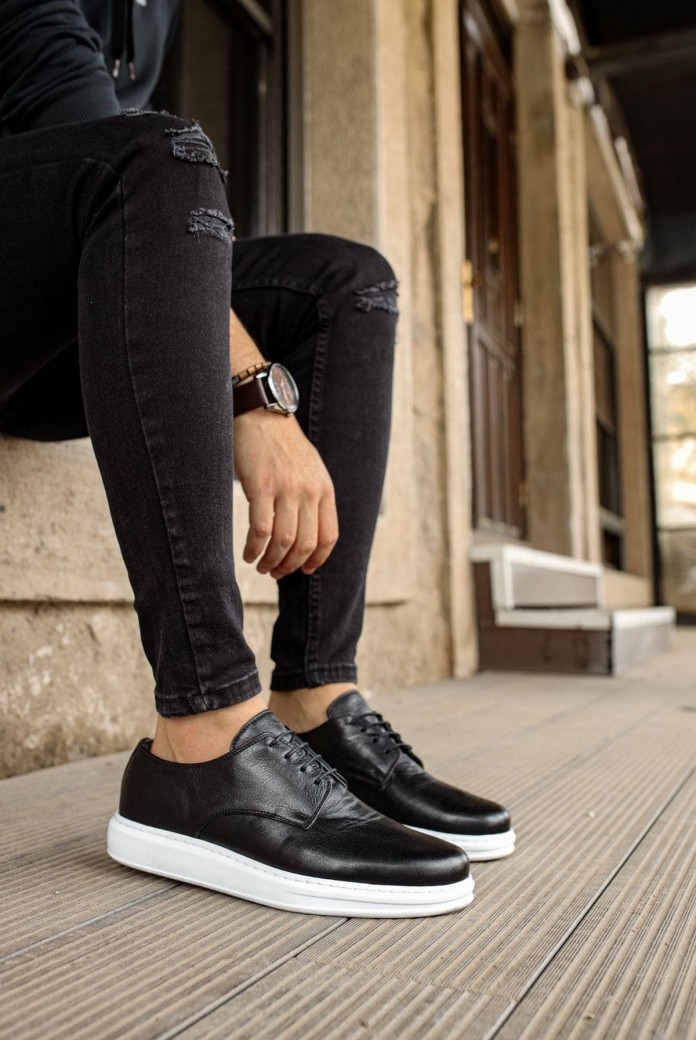 CH003 Classica Pelle Di Cuoio Erkek Günlük Bağcıklı Hakiki Deri Klasik Ayakkabı DBT - Siyah