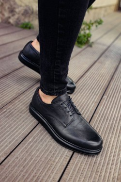 CH003 Classica Pelle Di Cuoio Erkek Günlük Bağcıklı Hakiki Deri Klasik Ayakkabı DST - Siyah