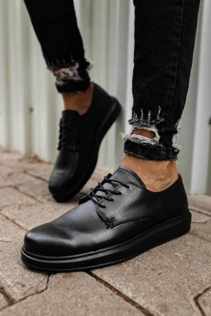 CH003 Pelle Classica Erkek Günlük Bağcıklı Cilt Klasik Ayakkabı CST - Siyah