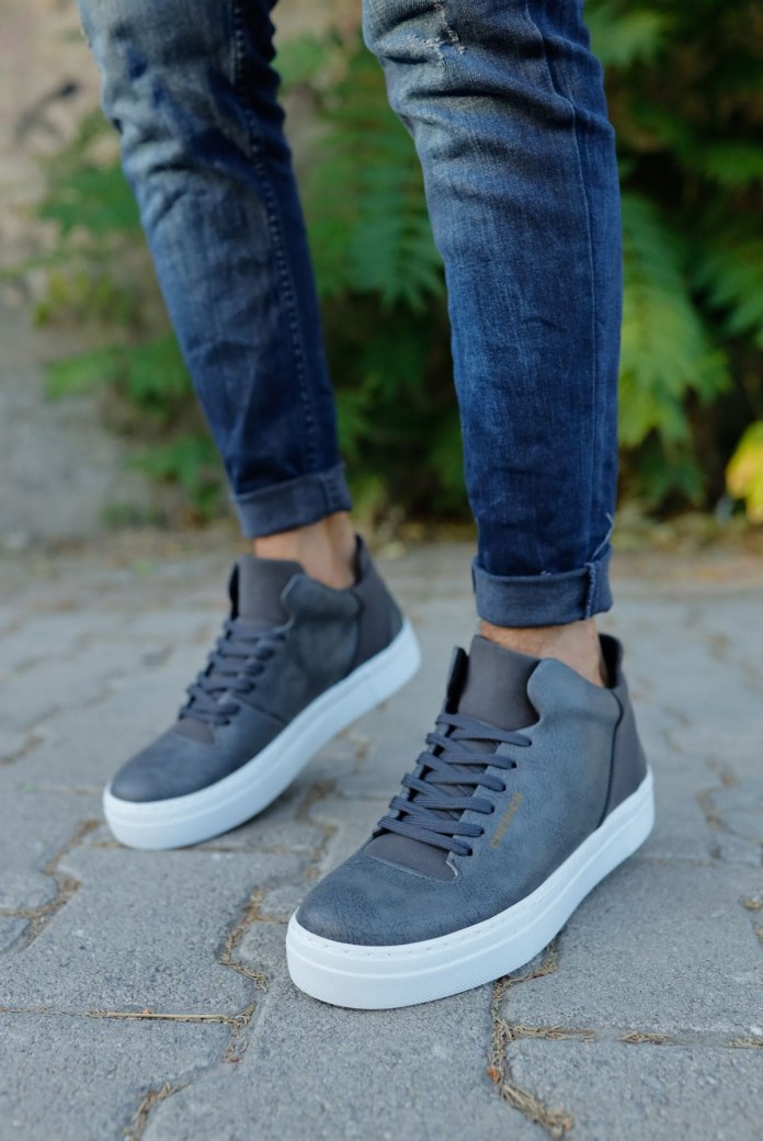 CH004 Hide Erkek Günlük Bağcıklı Cilt Spor Sneaker Ayakkabı CBT - Antrasit