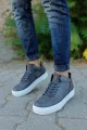 CH004 Hide Erkek Günlük Bağcıklı Cilt Spor Sneaker Ayakkabı CBT - Antrasit