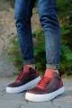 CH004 Hide Erkek Günlük Bağcıklı Cilt Spor Sneaker Ayakkabı CBT - Bordo