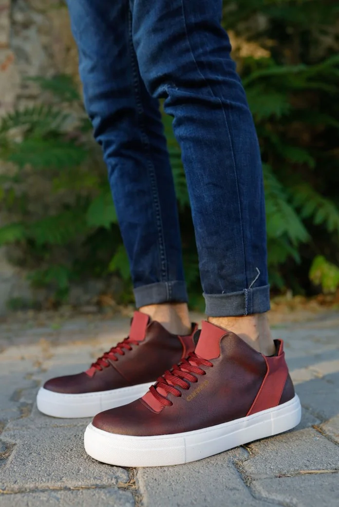 CH004 Hide Erkek Günlük Bağcıklı Cilt Spor Sneaker Ayakkabı CBT - Bordo