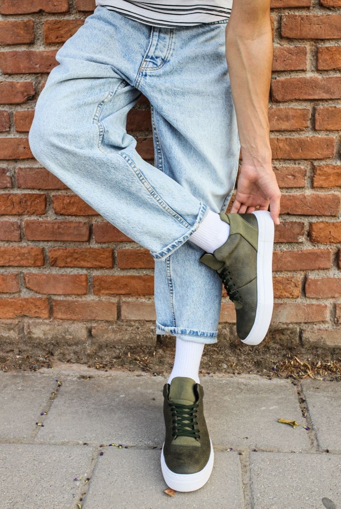 CH004 Hide Erkek Günlük Bağcıklı Cilt Spor Sneaker Ayakkabı CBT - Haki