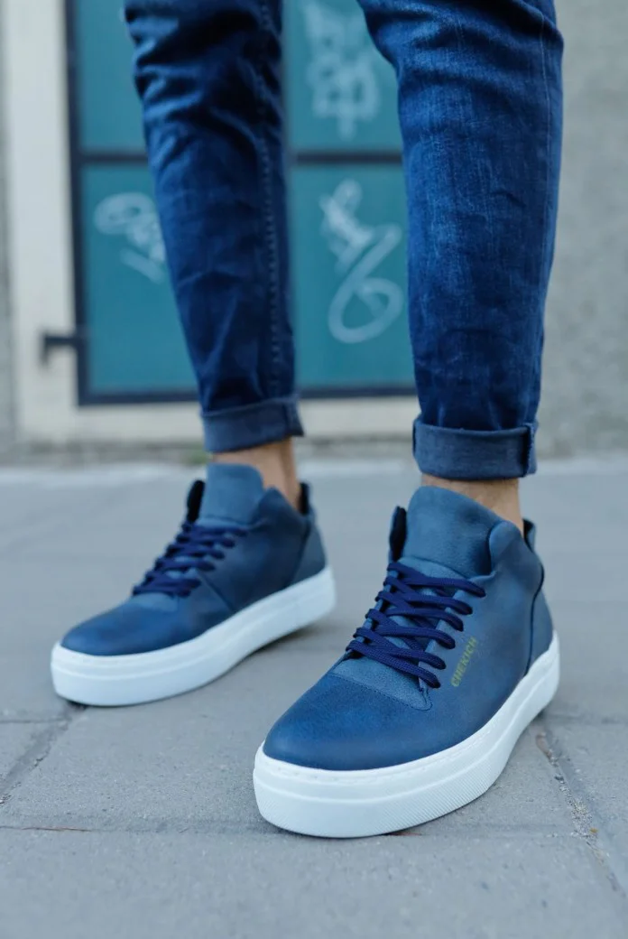 CH004 Hide Erkek Günlük Bağcıklı Cilt Spor Sneaker Ayakkabı CBT - Lacivert