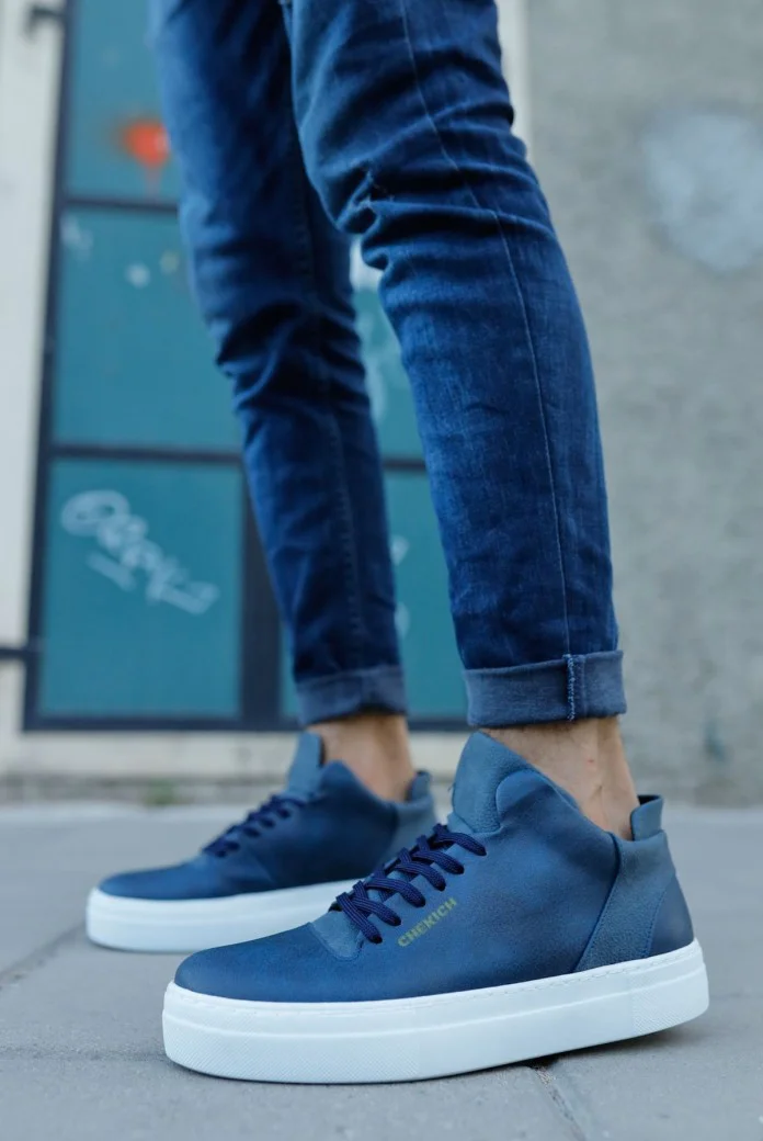 CH004 Hide Erkek Günlük Bağcıklı Cilt Spor Sneaker Ayakkabı CBT - Lacivert