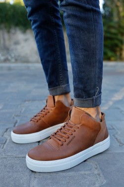 CH004 Hide Erkek Günlük Bağcıklı Cilt Spor Sneaker Ayakkabı CBT - Taba
