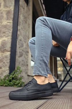 CH005 Pıttı Erkek Günlük Bağcıklı Cilt Klasik Ayakkabı CST - Siyah