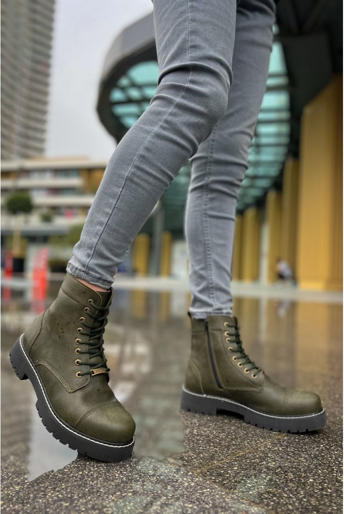 CH009 Military Erkek Spor Günlük Bağcıklı ve Fermuarlı Cilt Bot CST - Haki CH009 Military Erkek Spor Günlük Bağcıklı ve Fermuarlı Cilt Bot CST - Haki