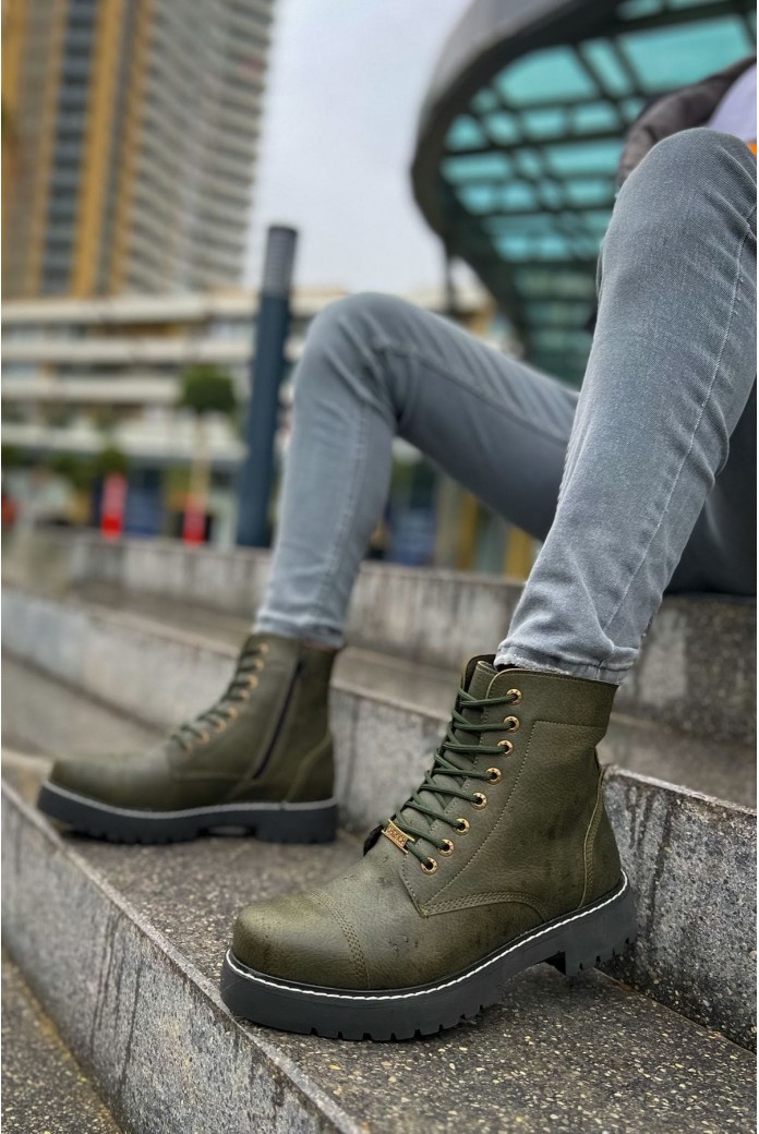 CH009 Military Erkek Spor Günlük Bağcıklı ve Fermuarlı Cilt Bot CST - Haki CH009 Military Erkek Spor Günlük Bağcıklı ve Fermuarlı Cilt Bot CST - Haki