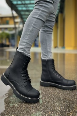 CH009 Military Erkek Spor Günlük Bağcıklı ve Fermuarlı Cilt Bot CST - Mat Siyah CH009 Military Erkek Spor Günlük Bağcıklı ve Fermuarlı Cilt Bot CST - Mat Siyah