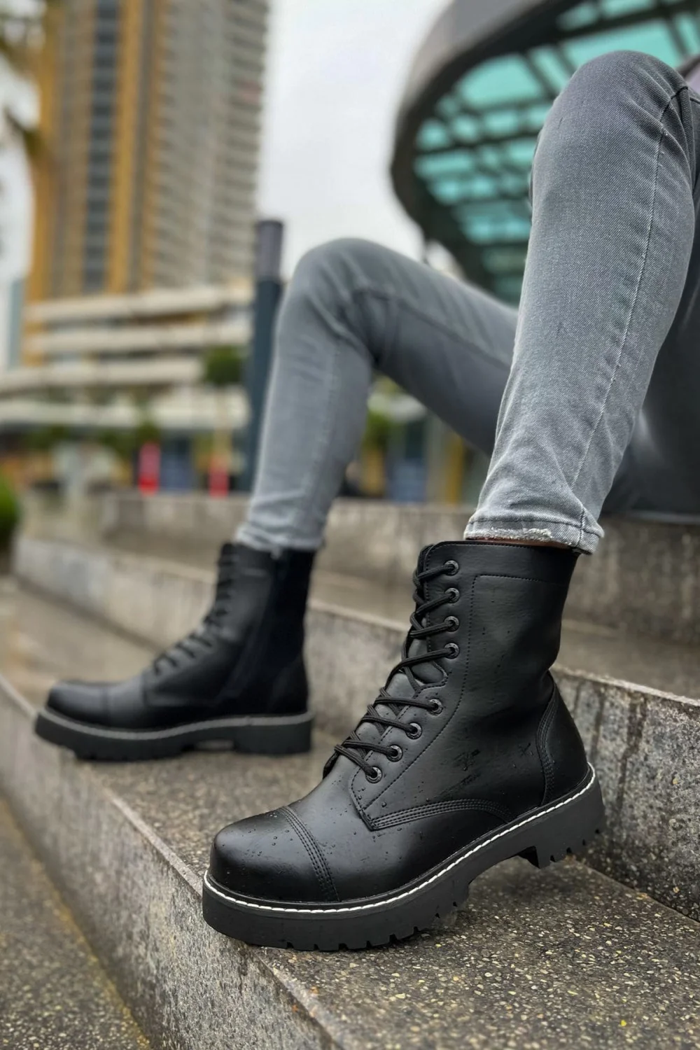 CH009 Military Erkek Spor Günlük Bağcıklı ve Fermuarlı Cilt Bot CST - Parlak Siyah CH009 Military Erkek Spor Günlük Bağcıklı ve Fermuarlı Cilt Bot CST - Parlak Siyah