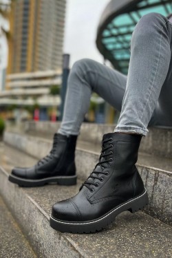 CH009 Military Erkek Spor Günlük Bağcıklı ve Fermuarlı Cilt Bot CST - Parlak Siyah CH009 Military Erkek Spor Günlük Bağcıklı ve Fermuarlı Cilt Bot CST - Parlak Siyah