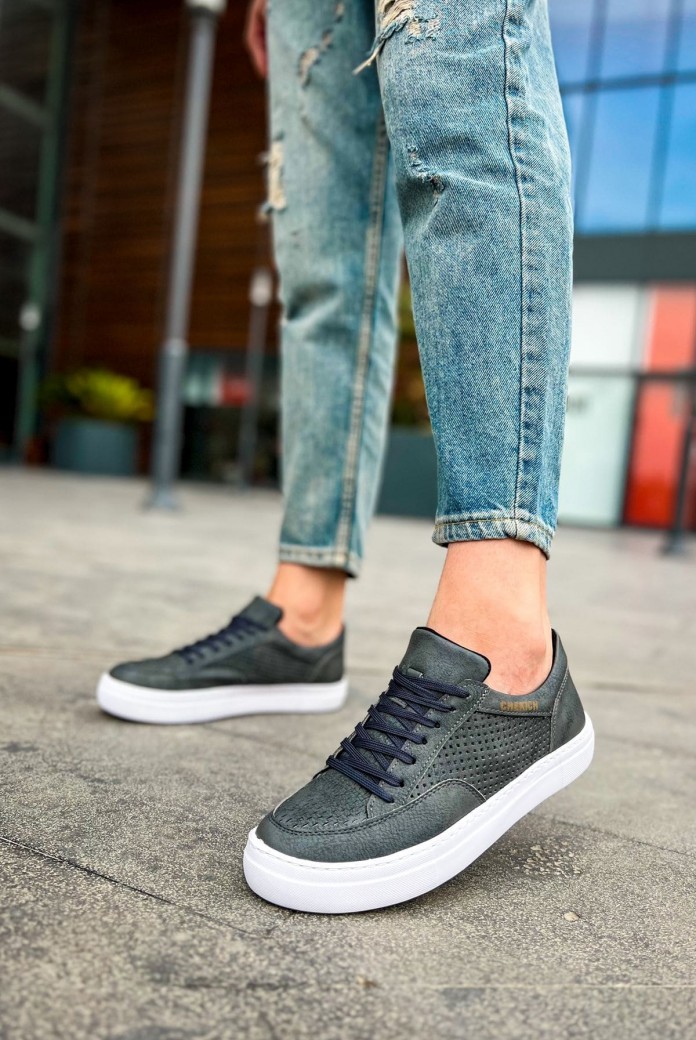 CH015 First Edition Erkek Günlük Bağcıklı Cilt Spor Sneaker Ayakkabı CBT - Antrasit