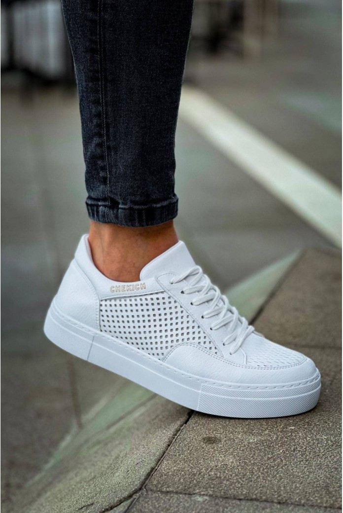 CH015 First Edition Erkek Günlük Bağcıklı Cilt Spor Sneaker Ayakkabı CBT - Beyaz