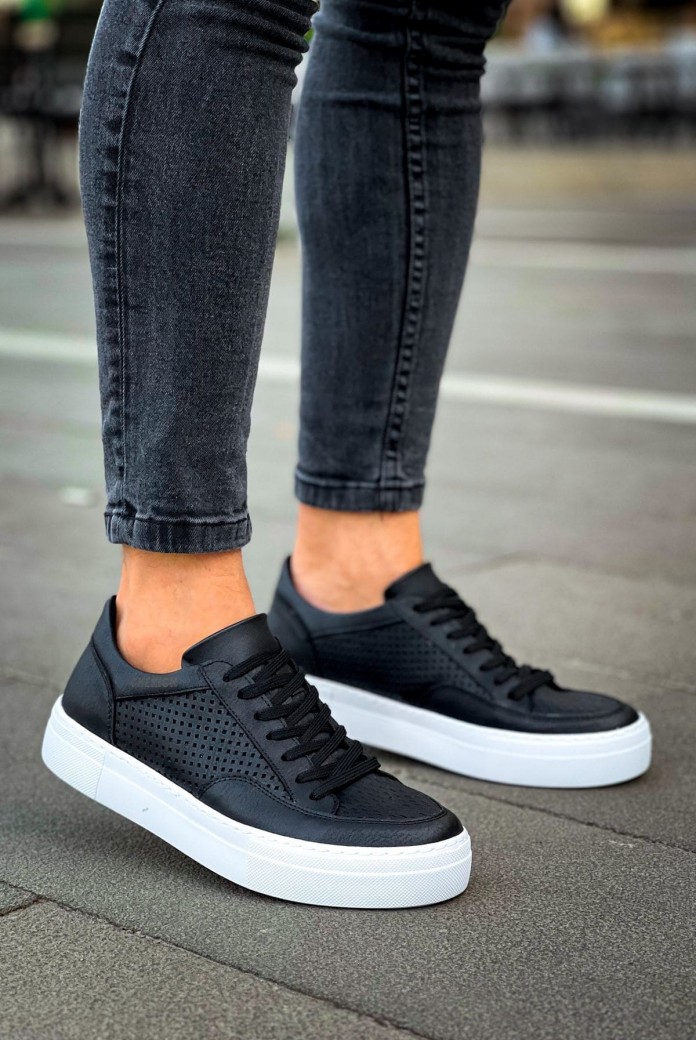 CH015 First Edition Erkek Günlük Bağcıklı Cilt Spor Sneaker Ayakkabı CBT - Siyah