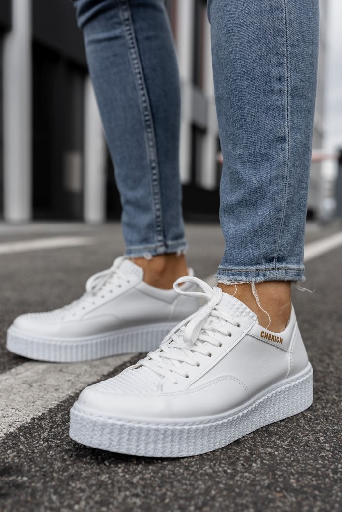 CH017 Pyramid Erkek Günlük Bağcıklı Cilt Spor Sneaker Ayakkabı CBT - Beyaz