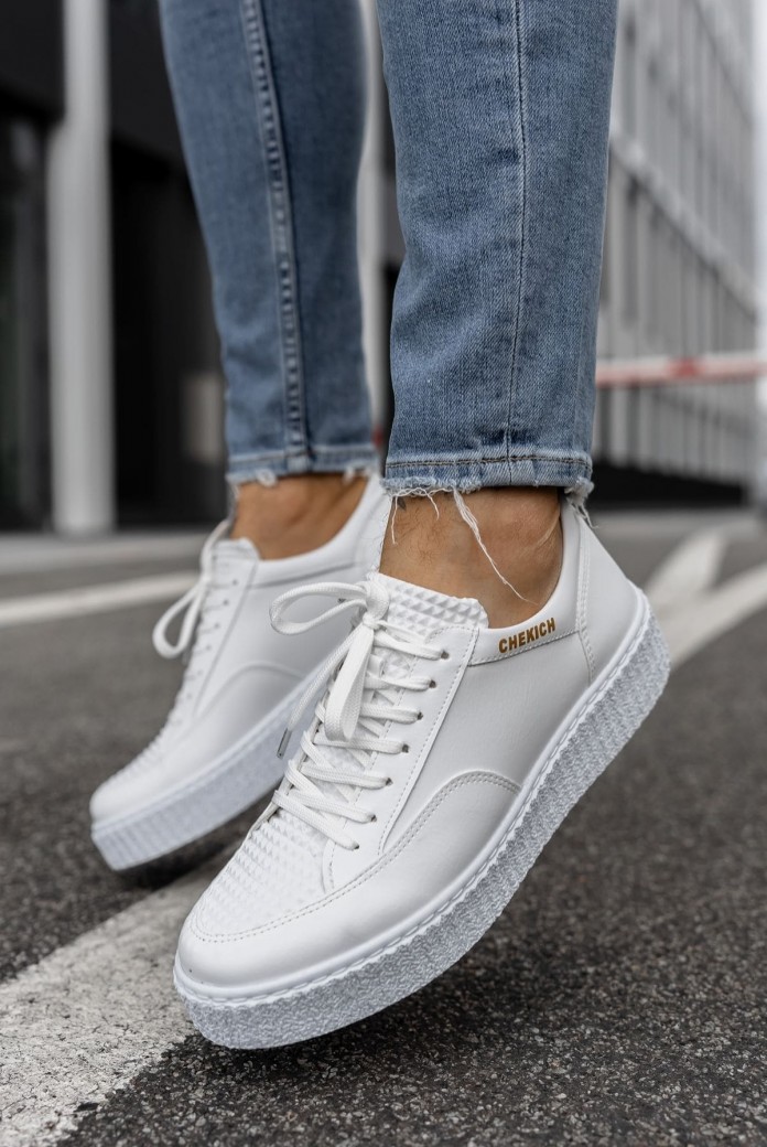 CH017 Pyramid Erkek Günlük Bağcıklı Cilt Spor Sneaker Ayakkabı CBT - Beyaz