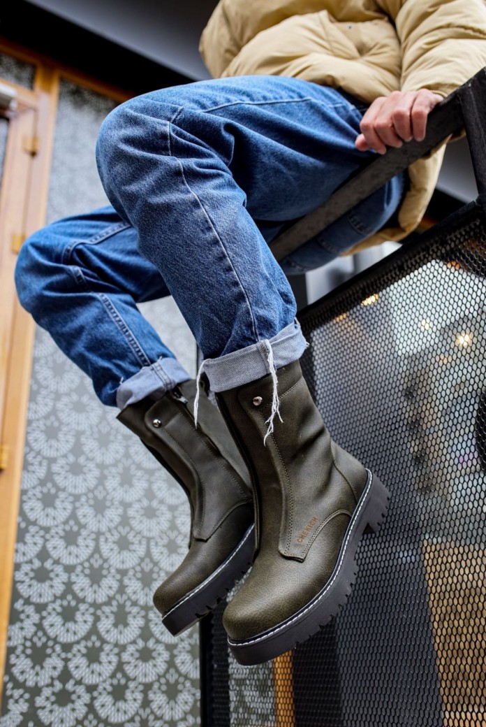 CH027 Quebec Erkek Spor Günlük Fermuarlı Cilt Bot CST - Haki