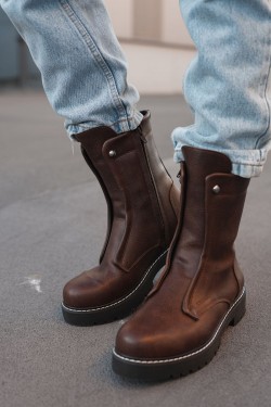 CH027 Quebec Erkek Spor Günlük Fermuarlı Cilt Bot CST - Kahverengi