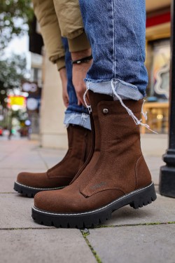 CH027 Quebec Erkek Spor Günlük Fermuarlı Süet Bot SST - Kahverengi