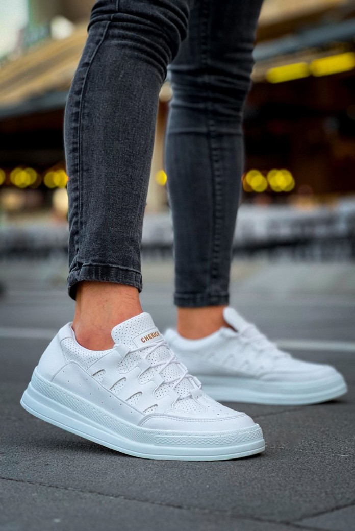 CH040 C-Rey Erkek Günlük Bağcıklı Cilt Spor Sneaker Ayakkabı CBT - Beyaz