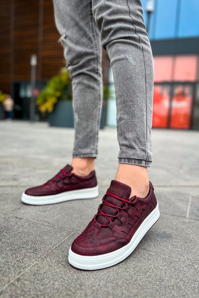 CH040 C-Rey Erkek Günlük Bağcıklı Cilt Spor Sneaker Ayakkabı CBT - Bordo